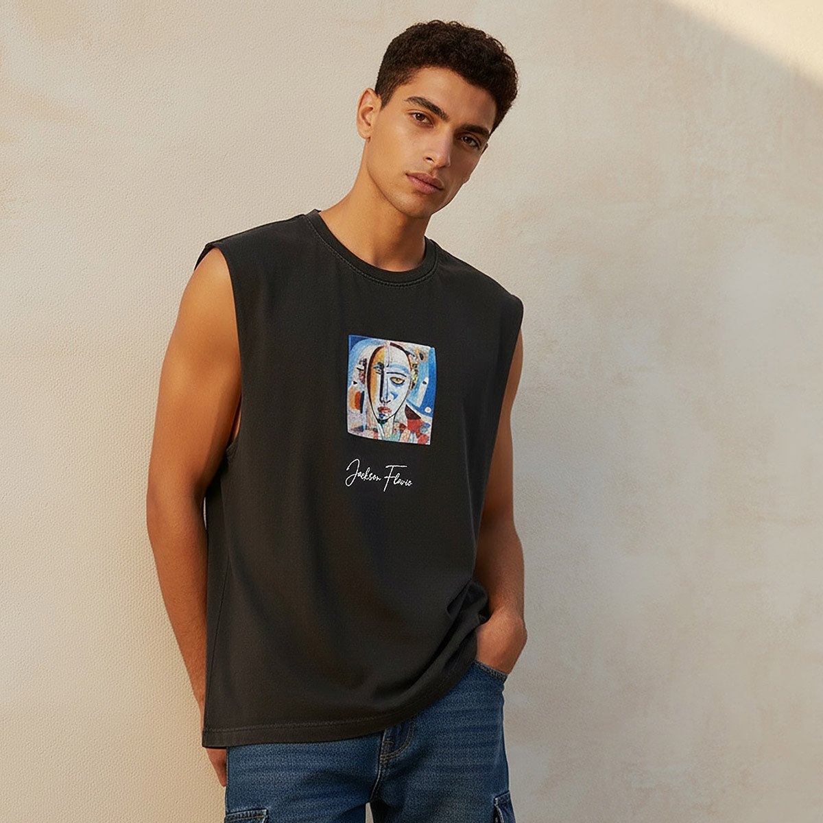 Men Round Neck Sleeveless Jackson Flavio Print T-shirt-men-clothing-tshirtsandpolos-tshirts-image-1