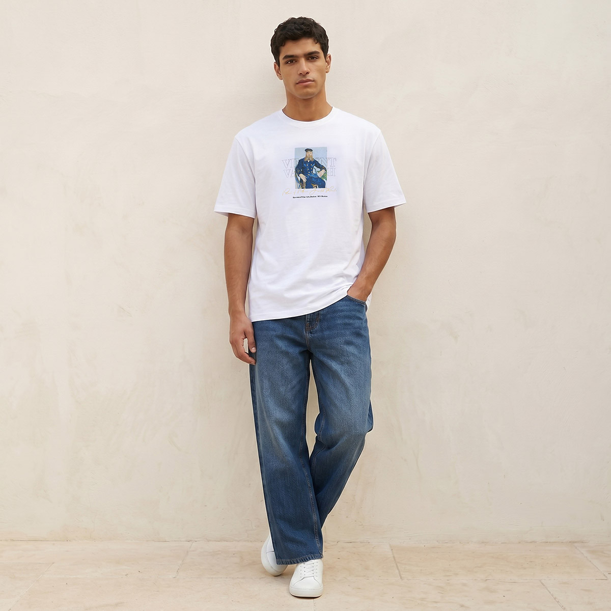 تيشيرت بياقة دائرية وأكمام قصيرة بقصة عادية من فان جوخ-men-clothing-tshirtsandpolos-tshirts-image-3