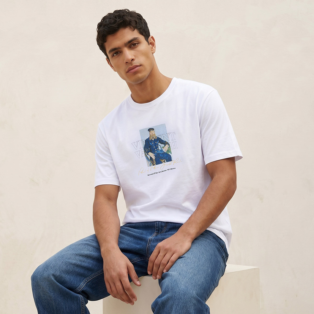 تيشيرت بياقة دائرية وأكمام قصيرة بقصة عادية من فان جوخ-men-clothing-tshirtsandpolos-tshirts-image-1