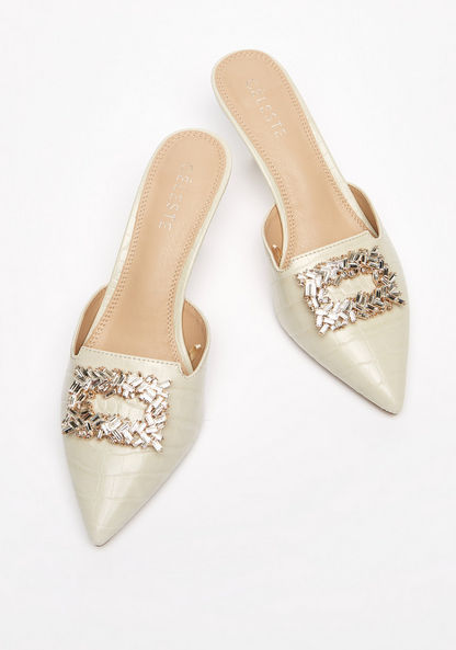 Celeste Women's Embellished Pointed Toe Slip-On Shoes with Kitten Heels