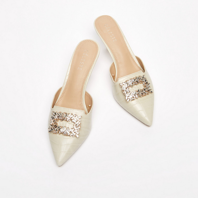 Celeste Women's Embellished Pointed Toe Slip-On Shoes with Kitten Heels