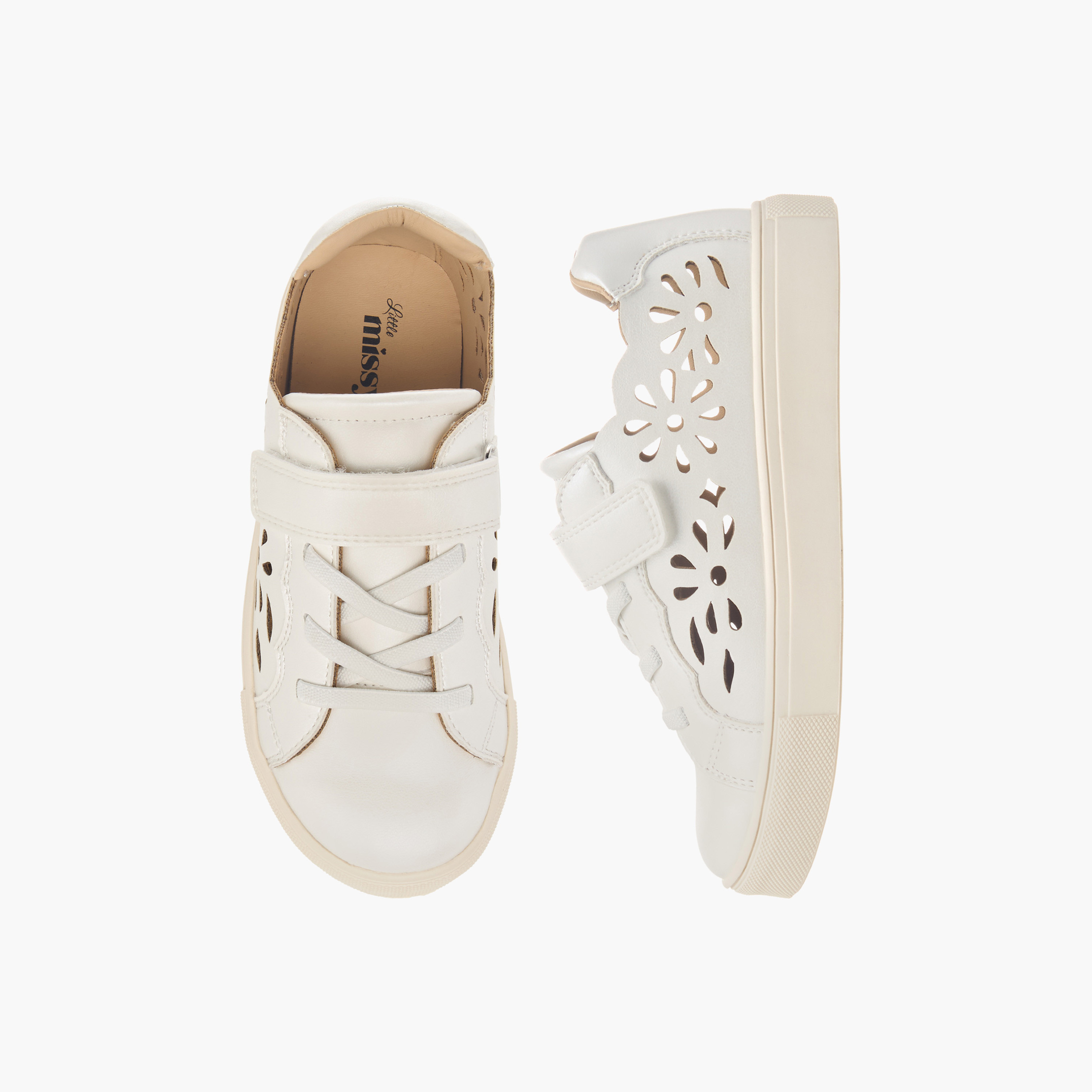 حذاء سنيكرز بطول الكاحل وشريط لاصق وتفاصيل مفرّغة من ليتل ميسي-girls-shoes-sneakers-image-1