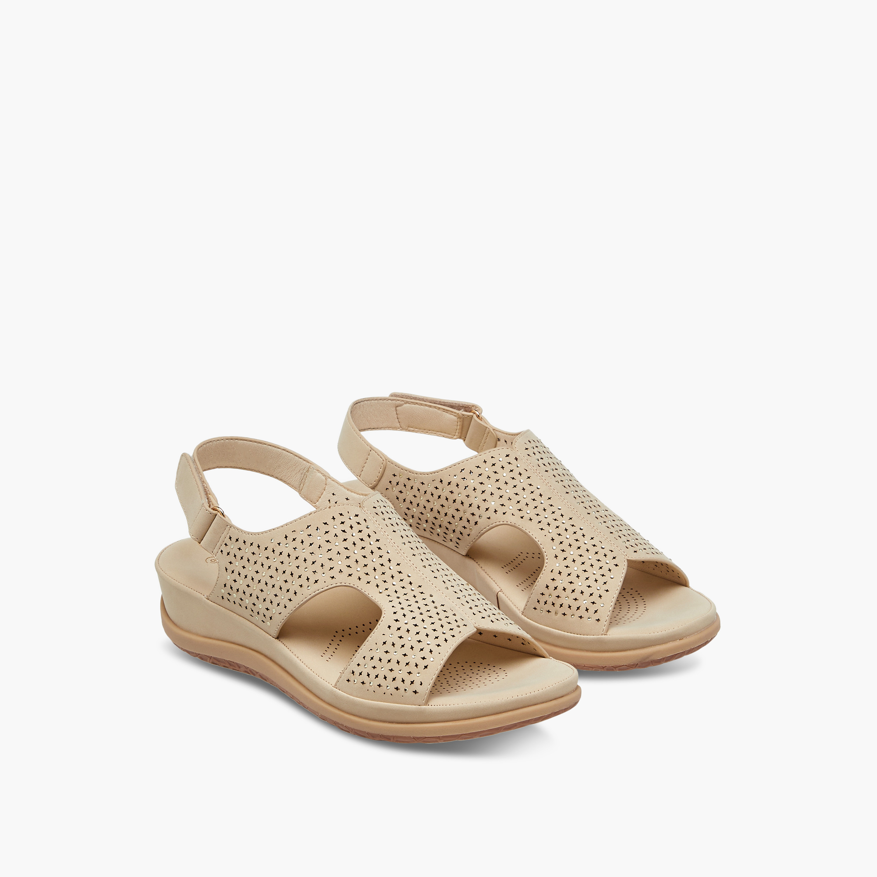 Le Confort Laser Cut Detail Comfort Sandals with Hook and Loop Closure-women-shoes-flats-sandals-image-1
