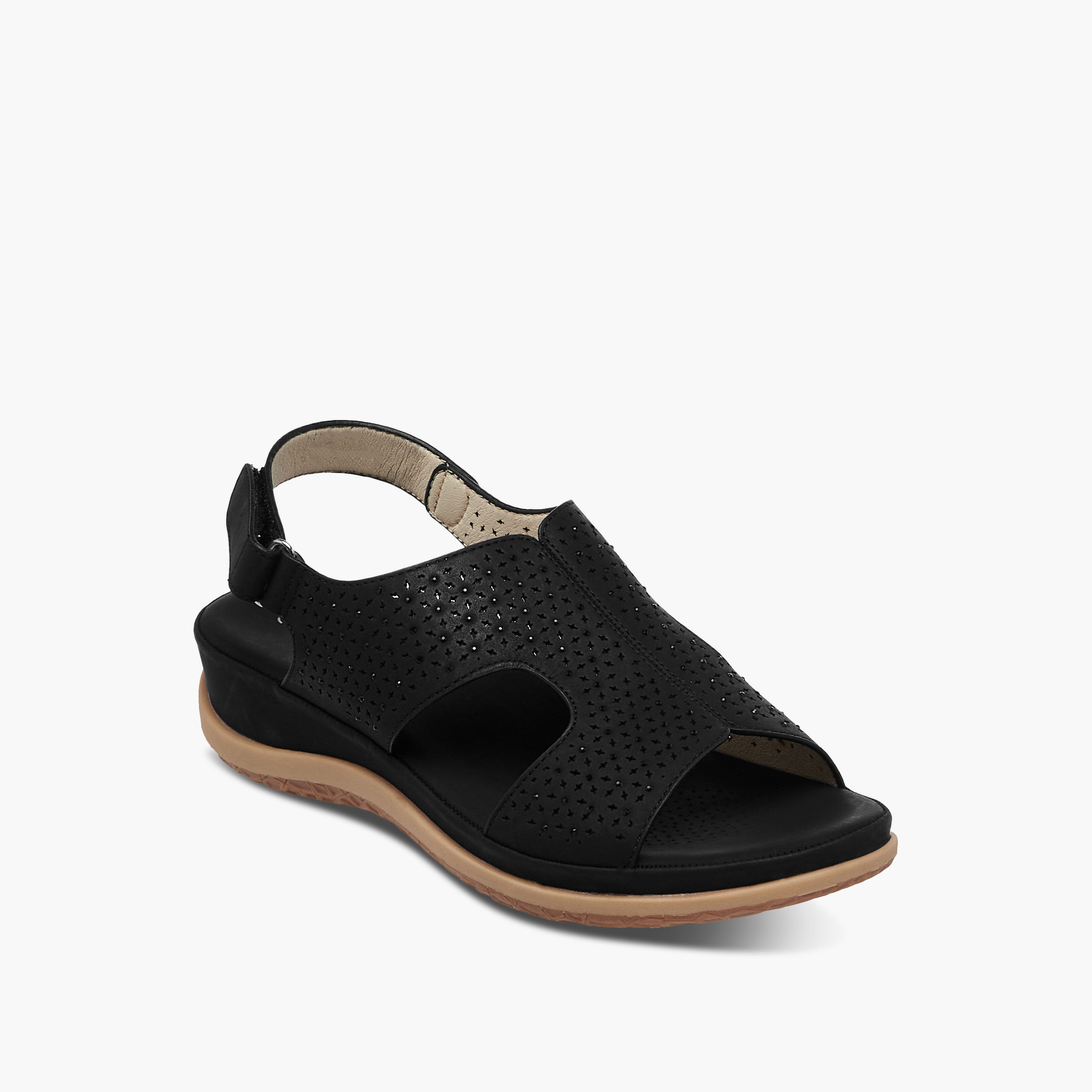 Le Confort Laser Cut Detail Comfort Sandals with Hook and Loop Closure-women-shoes-flats-sandals-image-2