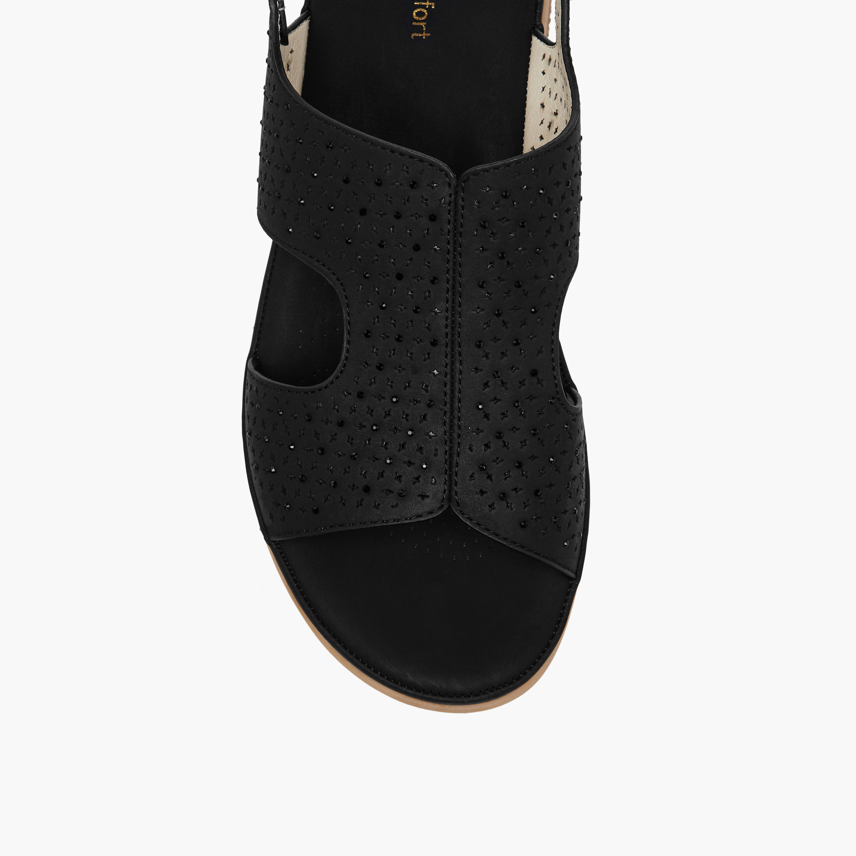 Le Confort Laser Cut Detail Comfort Sandals with Hook and Loop Closure-women-shoes-flats-sandals-image-4