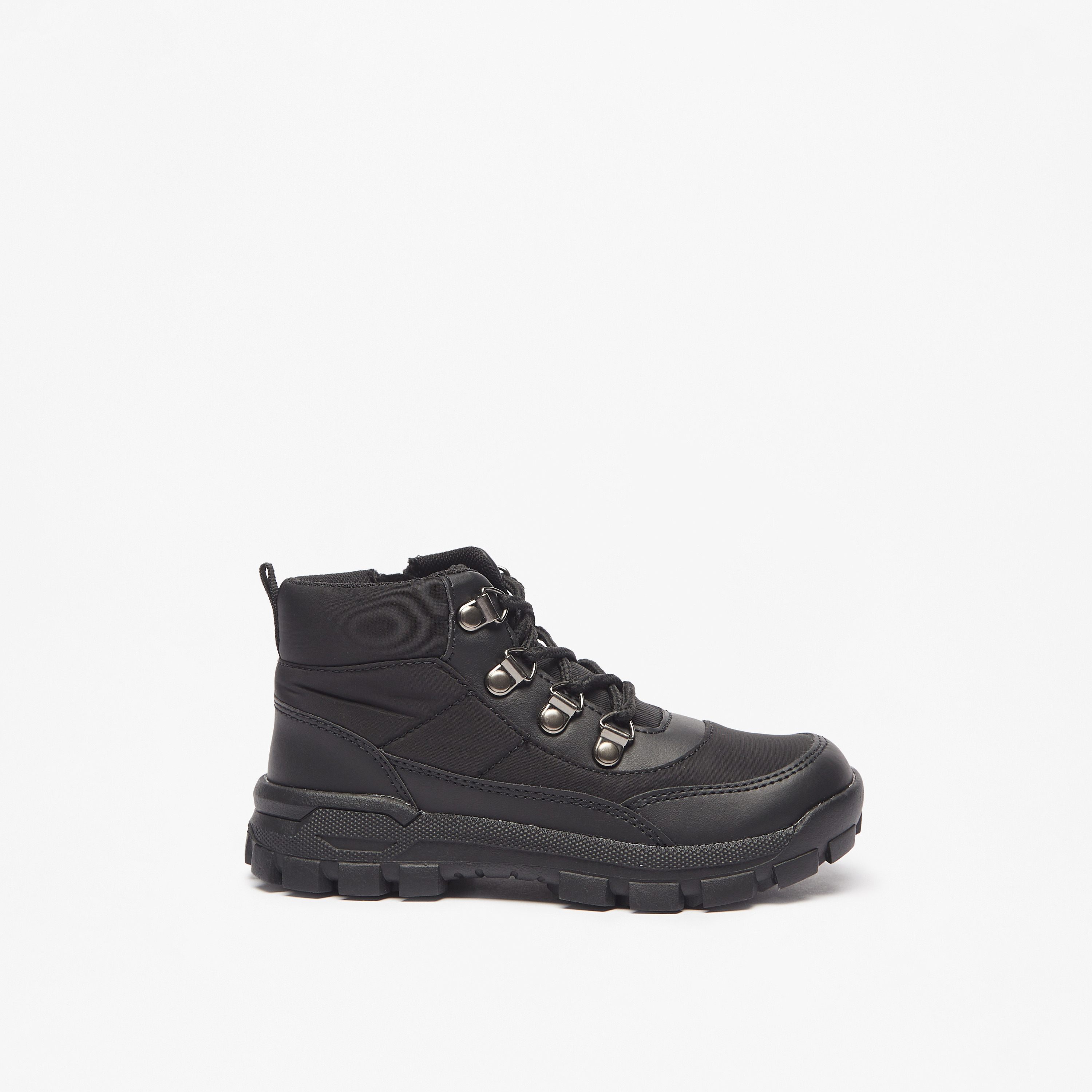 Juniors Textured High Cut Boots with Zip Closure-boys-shoes-boots-image-3