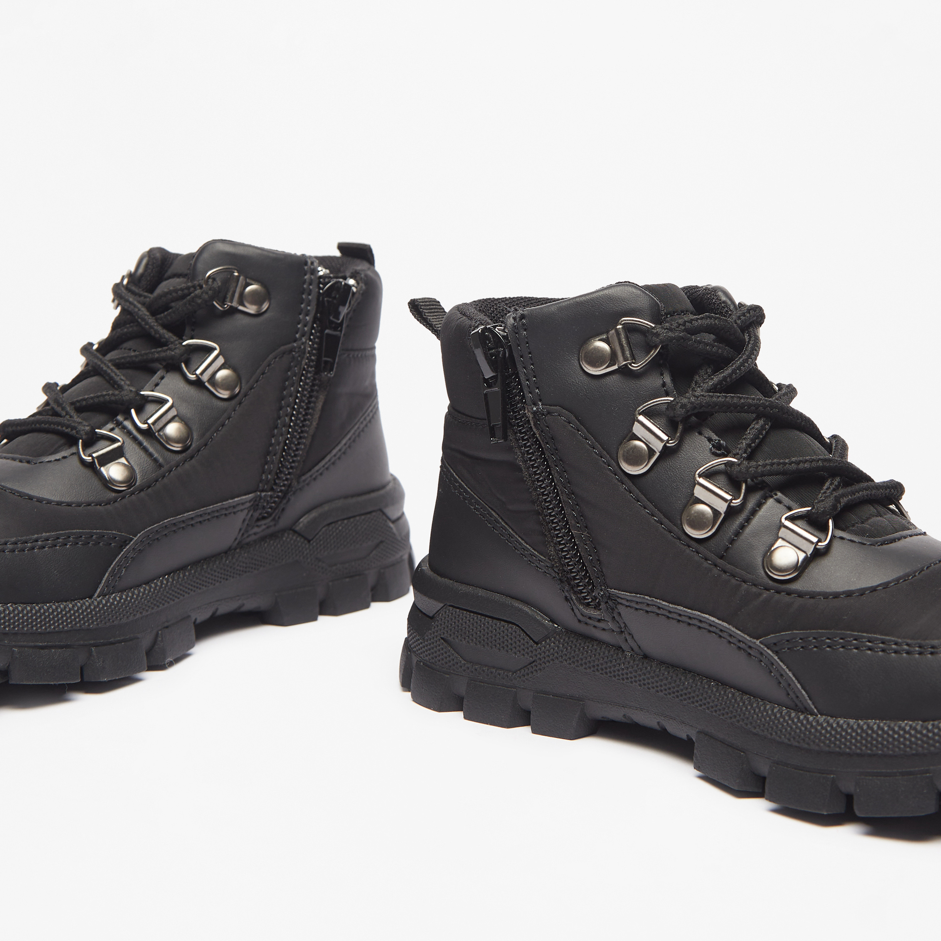 Juniors Textured High Cut Boots with Zip Closure-boys-shoes-boots-image-5