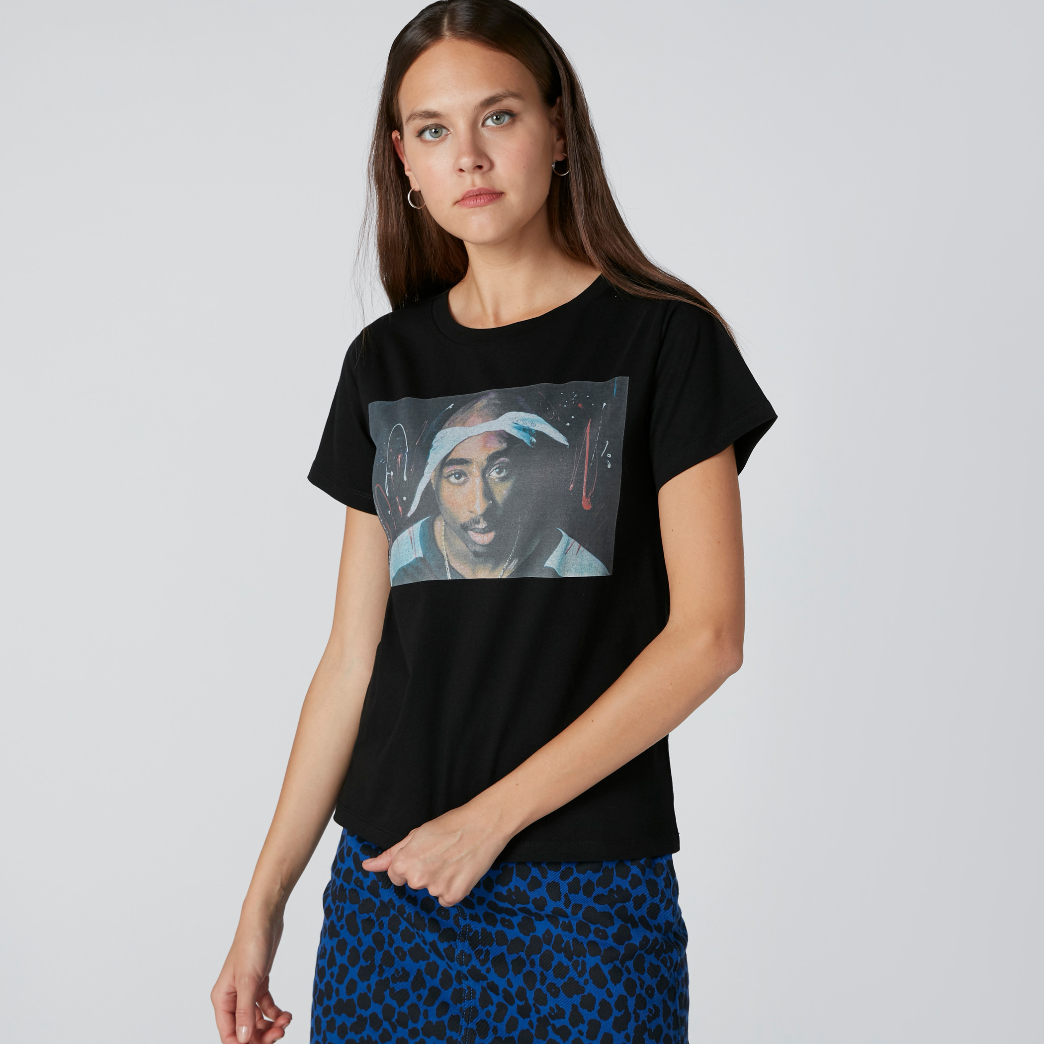 Tupac Shakur Printed T-Shirt with Round Neck and Short Sleeves-women-clothing-tshirts-image-3