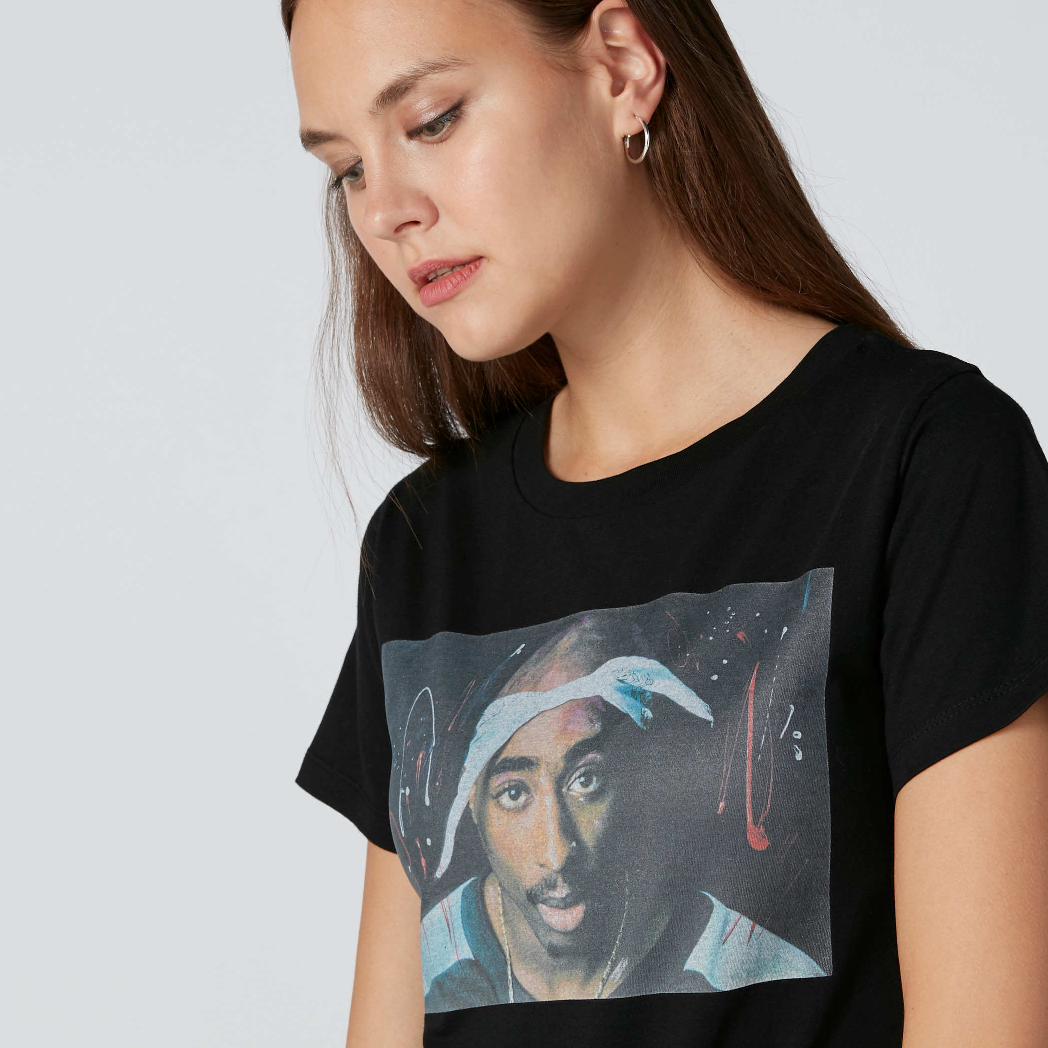 Tupac Shakur Printed T-Shirt with Round Neck and Short Sleeves-women-clothing-tshirts-image-4