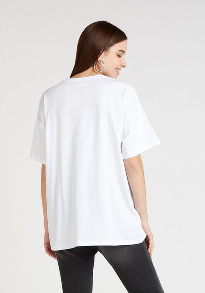 MTV Print T-shirt with Round Neck and Drop Shoulder Sleeves