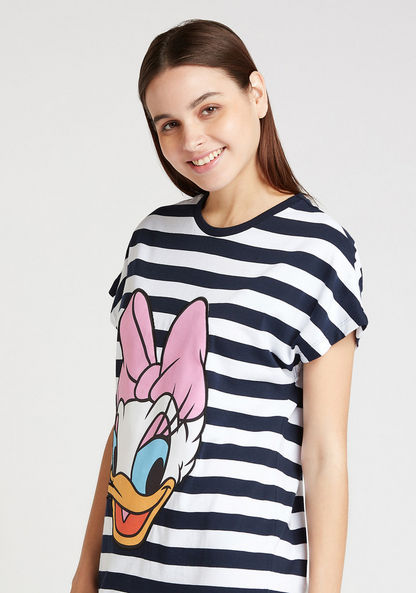 Daisy Duck Print Mini Shift Dress with Crew Neck and Extended Sleeves