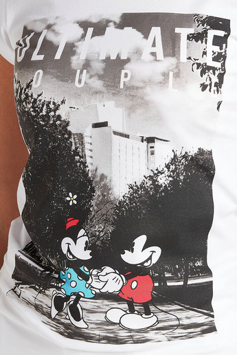 Sustainable Mickey and Minnie Mouse Print T-shirt with Cap Sleeves