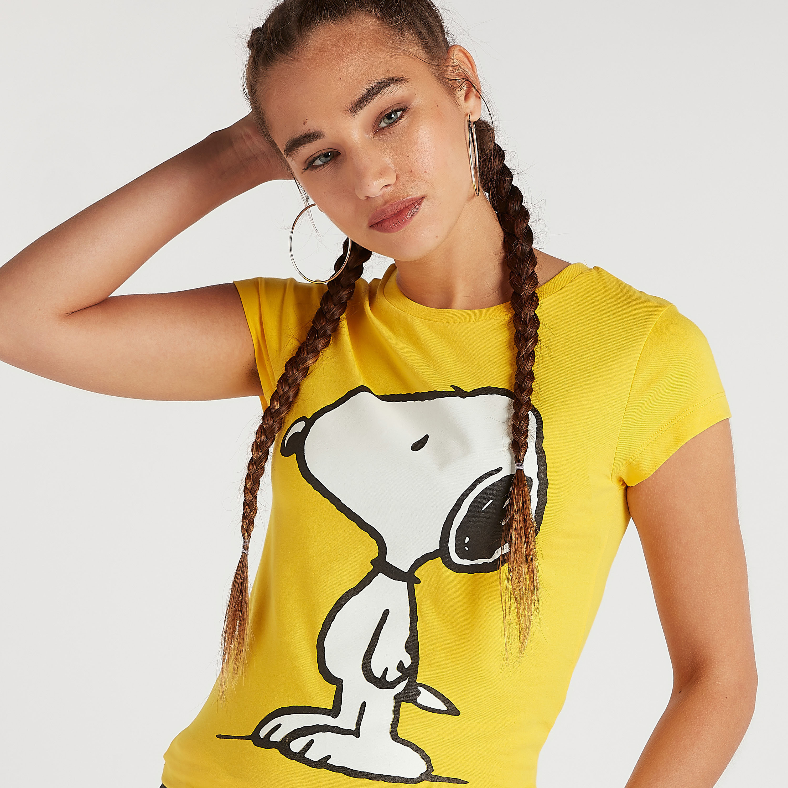 Peanuts Print T-shirt with Cap Sleeves and Crew Neck-women-clothing-tshirts-image-2