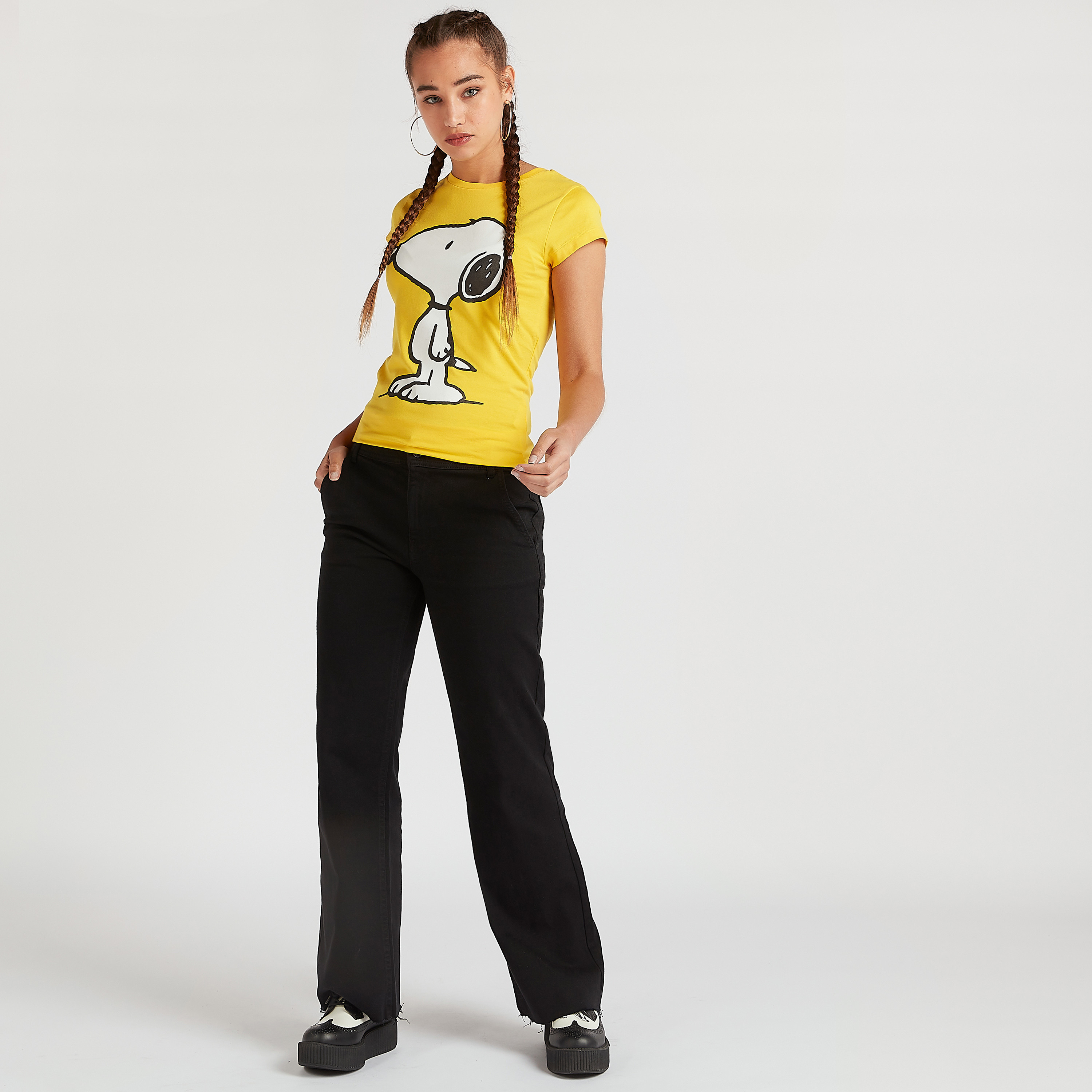 Peanuts Print T-shirt with Cap Sleeves and Crew Neck-women-clothing-tshirts-image-3