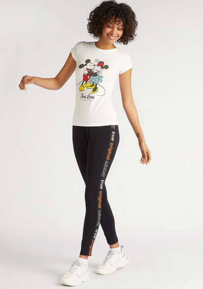 Mickey Mouse Print Mid-Rise Leggings with Side Tape Detail
