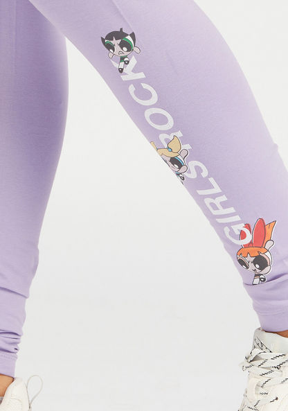 Powerpuff Girls Print Mid-Rise Leggings with Elasticated Waistband