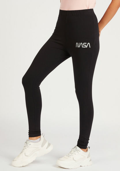 NASA Solid Mid-Rise Leggings with Elasticated Waistband