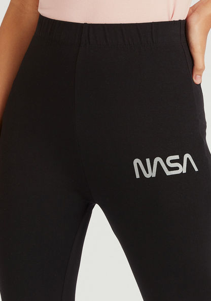 NASA Solid Mid-Rise Leggings with Elasticated Waistband-Leggings-image-2