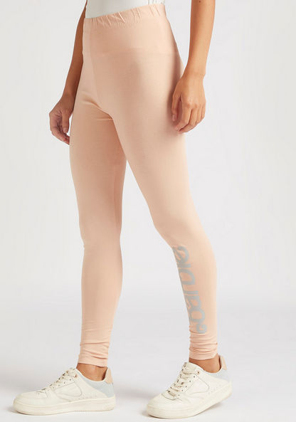Placement Print Mid-Rise Leggings with Elasticated Waistband