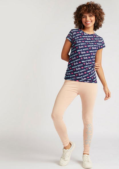 Placement Print Mid-Rise Leggings with Elasticated Waistband