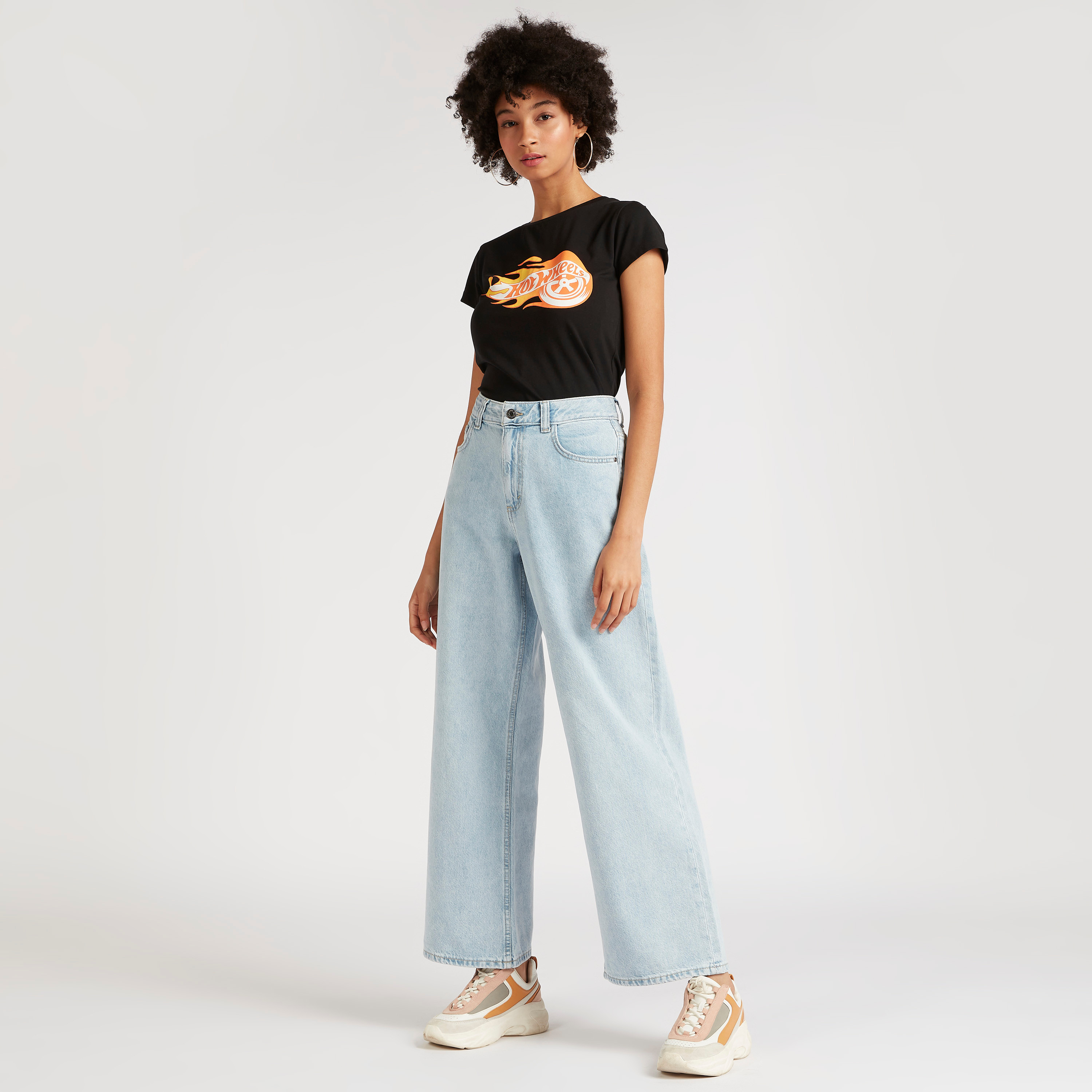 Hot Wheels Print T-shirt with Cap Sleeves and Crew Neck-women-clothing-tshirts-image-2