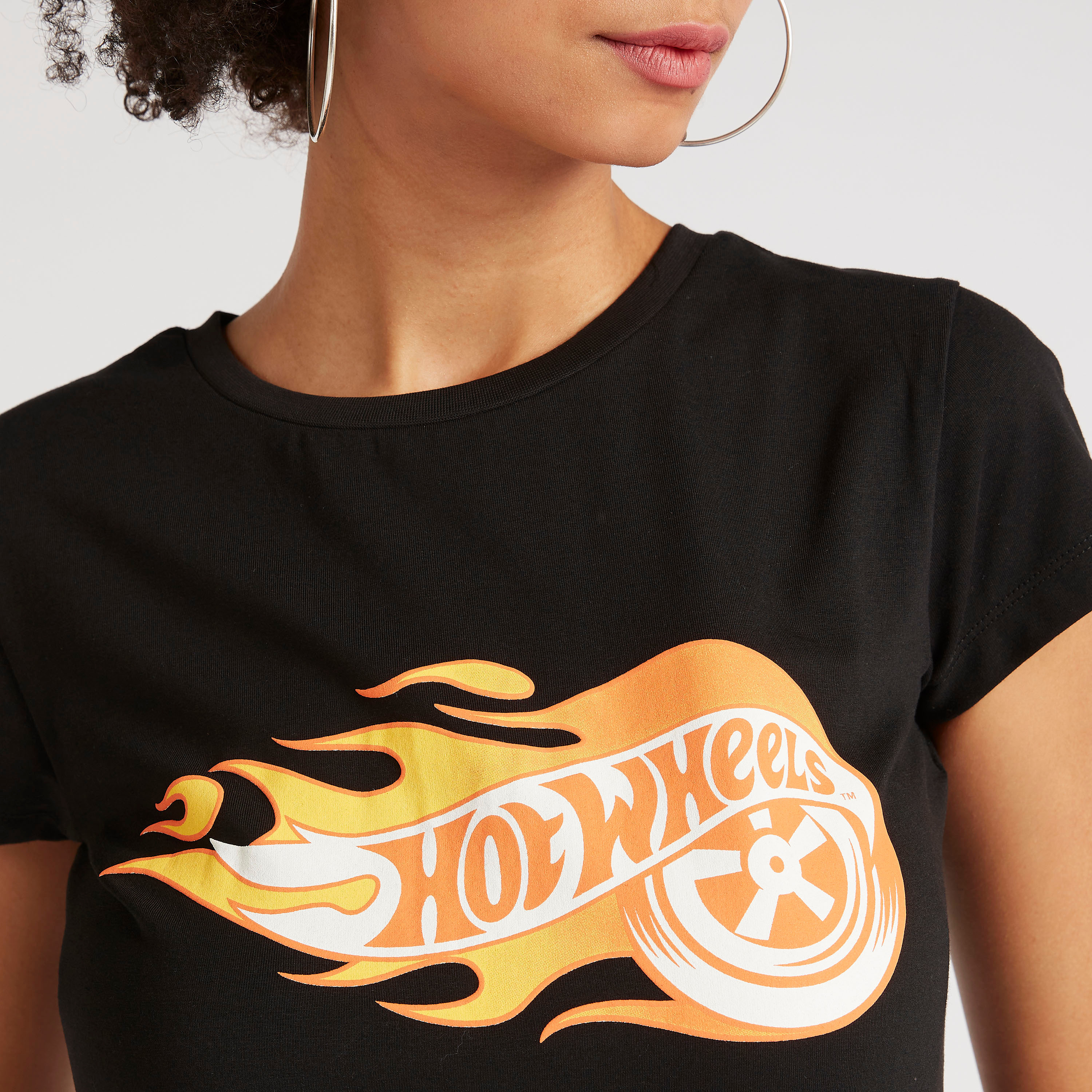 Hot Wheels Print T-shirt with Cap Sleeves and Crew Neck-women-clothing-tshirts-image-3