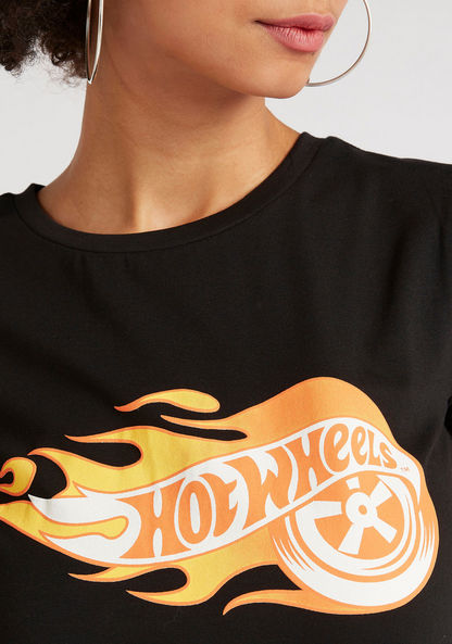 Hot Wheels Print T-shirt with Cap Sleeves and Crew Neck