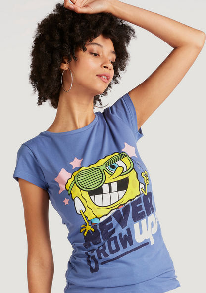 SpongeBob Print T-shirt with Crew Neck and Cap Sleeves