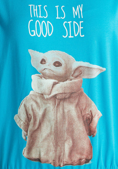 Baby Yoda Print T-shirt with Round Neck and Short Sleeves