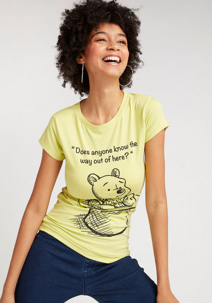 Winnie the Pooh Print T-shirt with Cap Sleeves