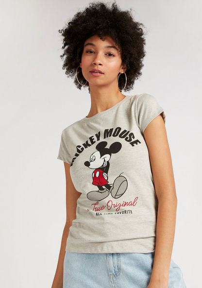 Minnie Mouse Print Crew Neck T-shirt with Cap Sleeves