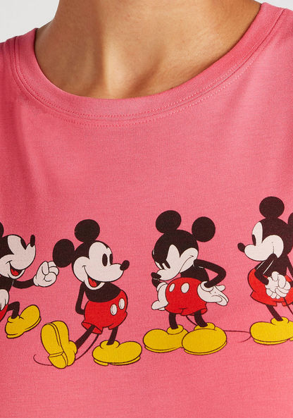 Mickey Mouse Print T-shirt with Cap Sleeves and Crew Neck