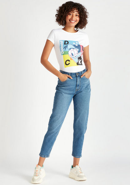 Donald Duck Print T-shirt with Crew Neck and Cap Sleeves