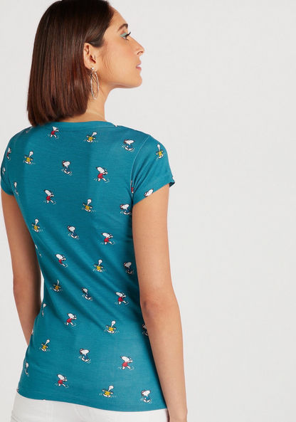 Peanuts Print T-shirt with Round Neck and Cap Sleeves