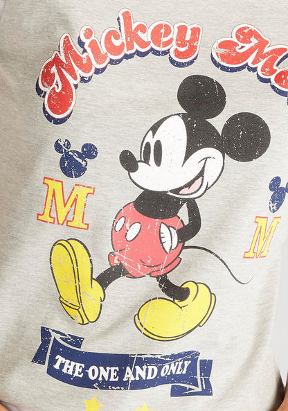 Mickey Mouse Print T-shirt with Crew Neck and Cap Sleeves