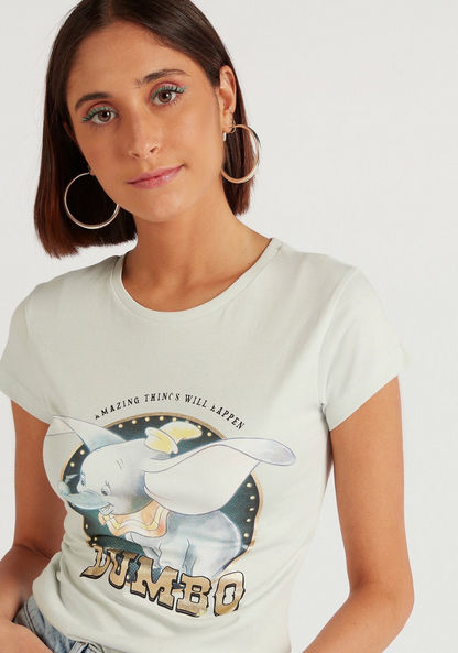 Dumbo Print Crew Neck T-shirt with Cap Sleeves
