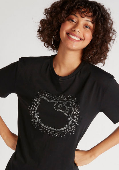 Hello Kitty Embellished T-shirt with Crew Neck and Short Sleeves