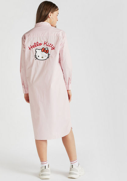 Hello Kitty Striped Midi Shirt Dress with Long Sleeves