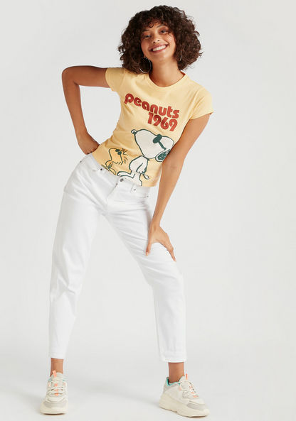 Peanuts Print T-shirt with Cap Sleeves and Crew Neck