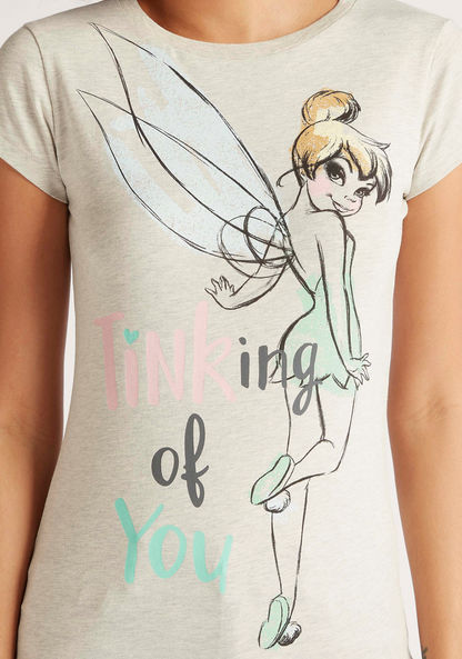 Tinkerbell Print T-shirt with Crew Neck and Cap Sleeves