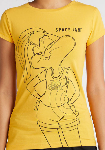 Lola Bunny Print Crew Neck T-shirt with Cap Sleeves