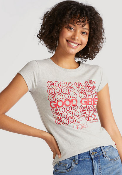 Printed Crew Neck T-shirt with Cap Sleeves