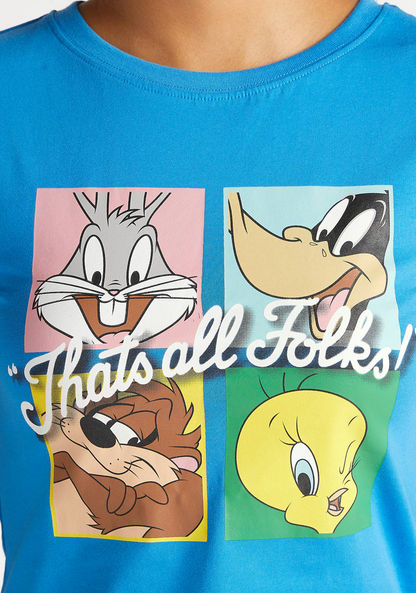 Looney Tunes Print T-shirt with Crew Neck and Cap Sleeves