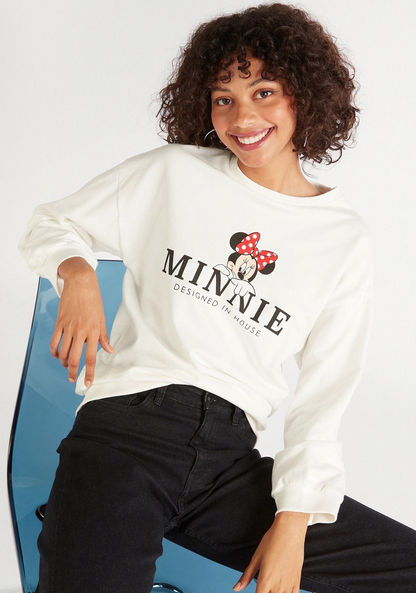 Minnie Mouse Print Sweatshirt with Long Sleeves and Crew Neck