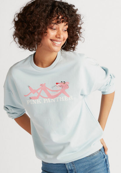 Pink Panther Print Sweatshirt with Long Sleeves and Crew Neck