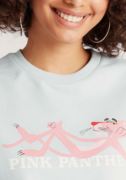Pink Panther Print Sweatshirt with Long Sleeves and Crew Neck