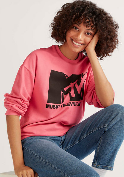 MTV Print Sweatshirt with Long Sleeves and Crew Neck