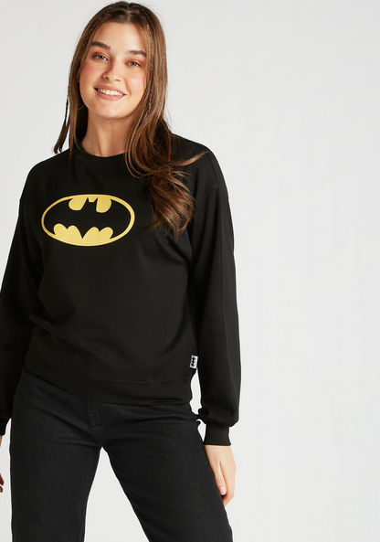 Batman Print Crew Neck Sweatshirt with Long Sleeves