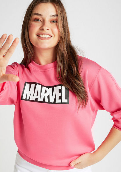 Marvel Logo Print Crew Neck Sweatshirt with Long Sleeves-Sweatshirts-image-0
