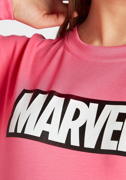 Marvel Logo Print Crew Neck Sweatshirt with Long Sleeves